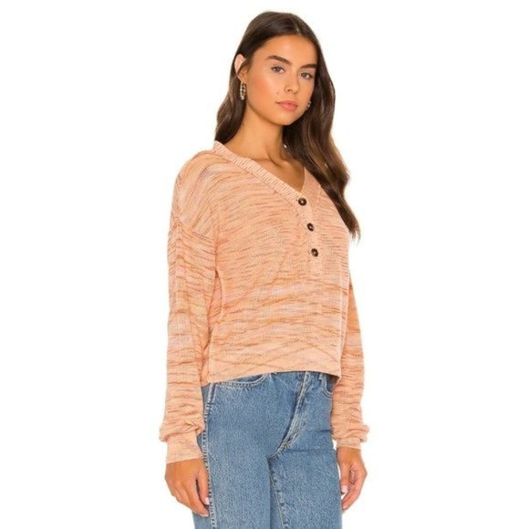 FREE PEOPLE Mercury Henley Sweater in Dried Roses Combo NWT - Picture 3 of 4